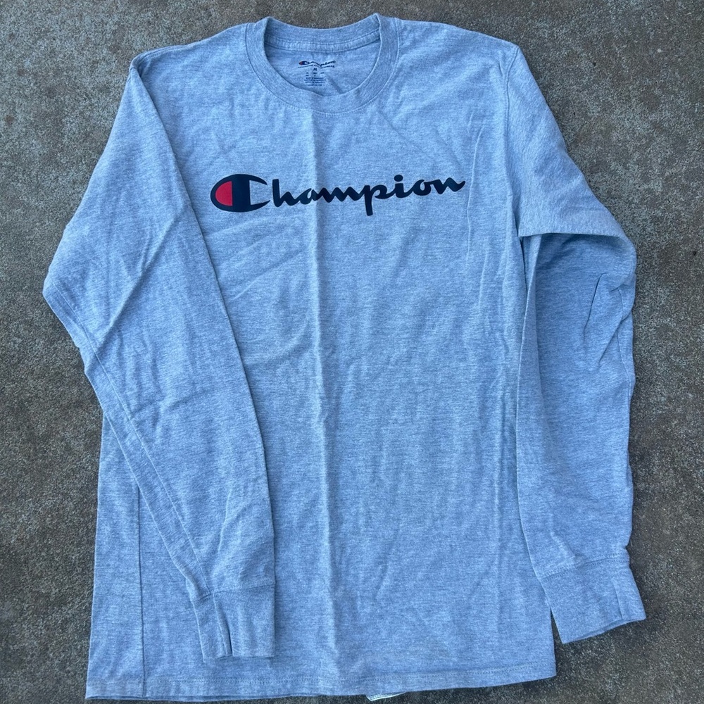 Champion Men's Light Gray Long Sleeve Tee